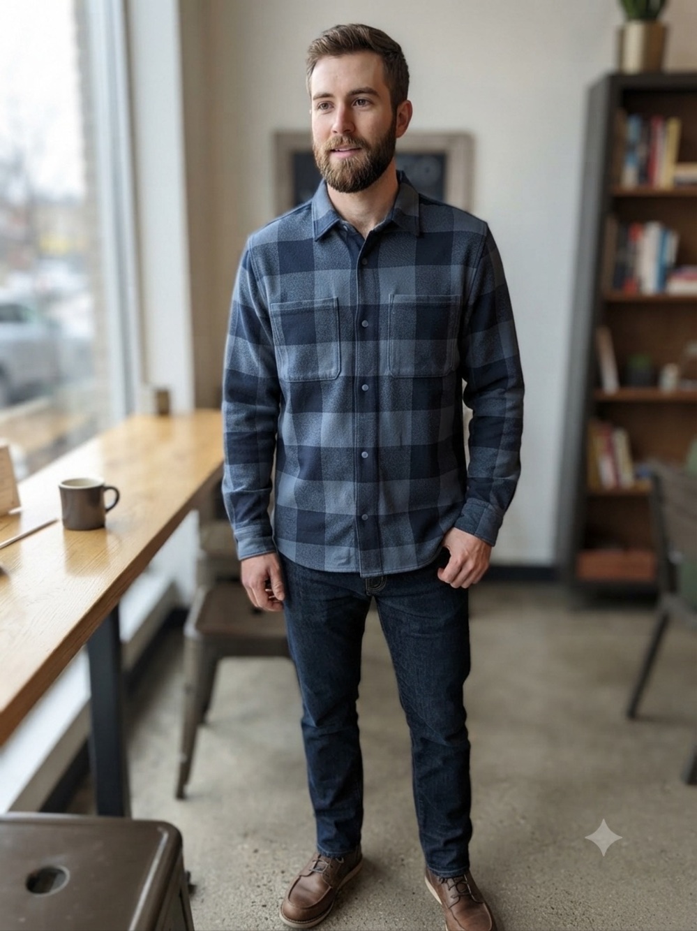 lululemon athletica Men's Dark Blue Plaid Long-Sleeve Shirt